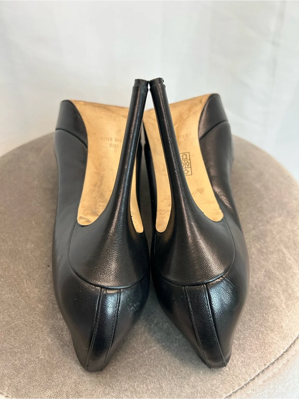 Nine West Black Leather Platform Stiletto Pumps High Heels Classic Round Toe 8.5